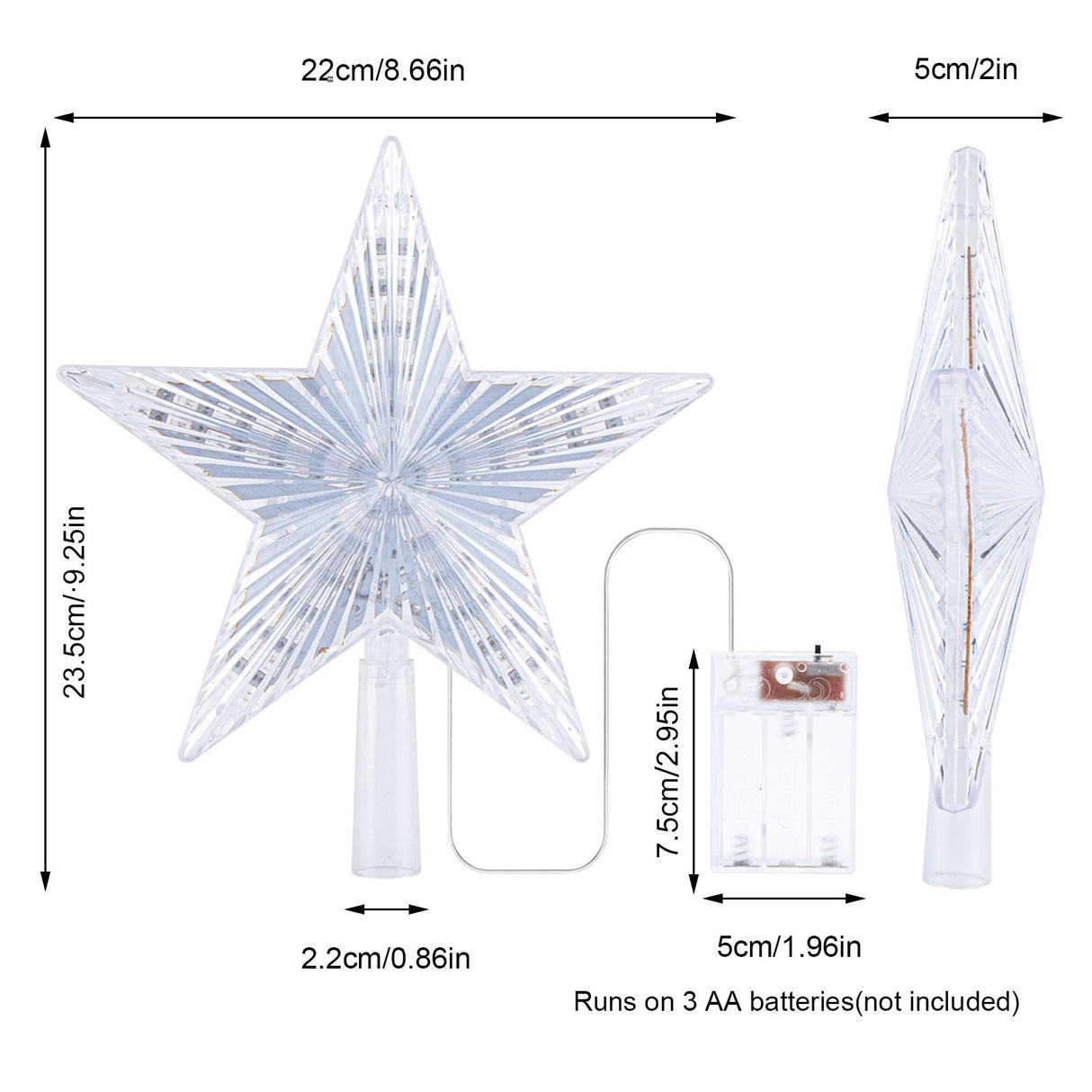 DDcafor Christmas Tree Topper - Warm White Light Star, Great Christmas Ornaments, New Year Toppers, 8.7'' Battery Powered DDcafor