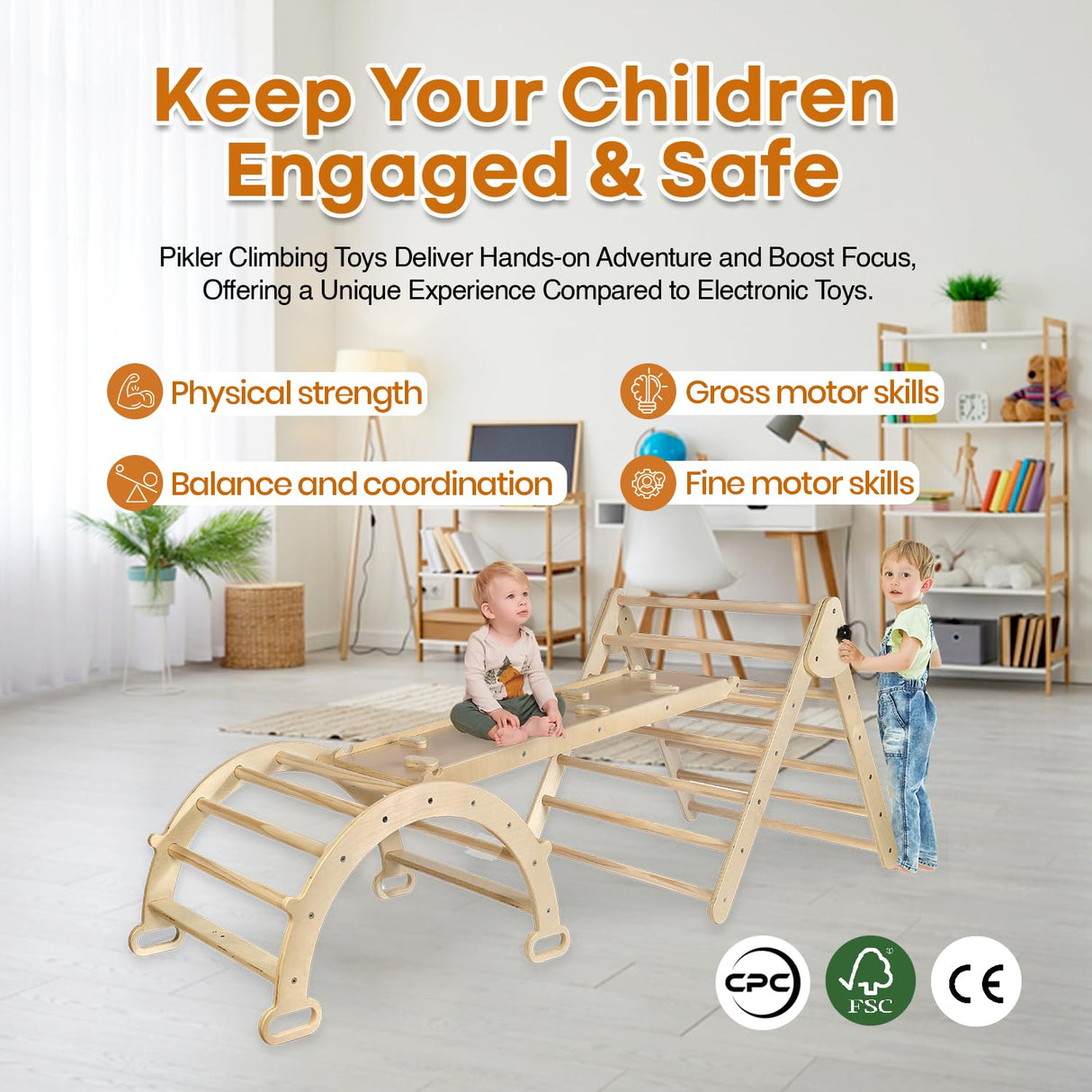 Utopia House 8 in 1 Pikler Triangle Set with Detachable Seesaw for 1.5-6 Years Old, Montessori Climbing Set, Toddler Climbing Toys Indoor Climbing Gym, Kids Climbing Toys, All Natural Wood Utopia House