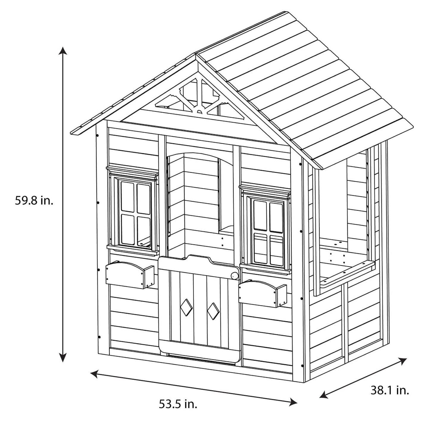 Sportspower Woodbridge Wooden Outdoor Backyard Playhouse with Flower Boxes, Red