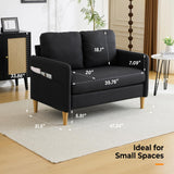VINGLI 47" Small Couch, Linen Loveseat Sofa Black Mini Couch Mid Century Modern Decor Love Seat for Small Spaces Living Room, Bedroom, Play Room VINGLI
