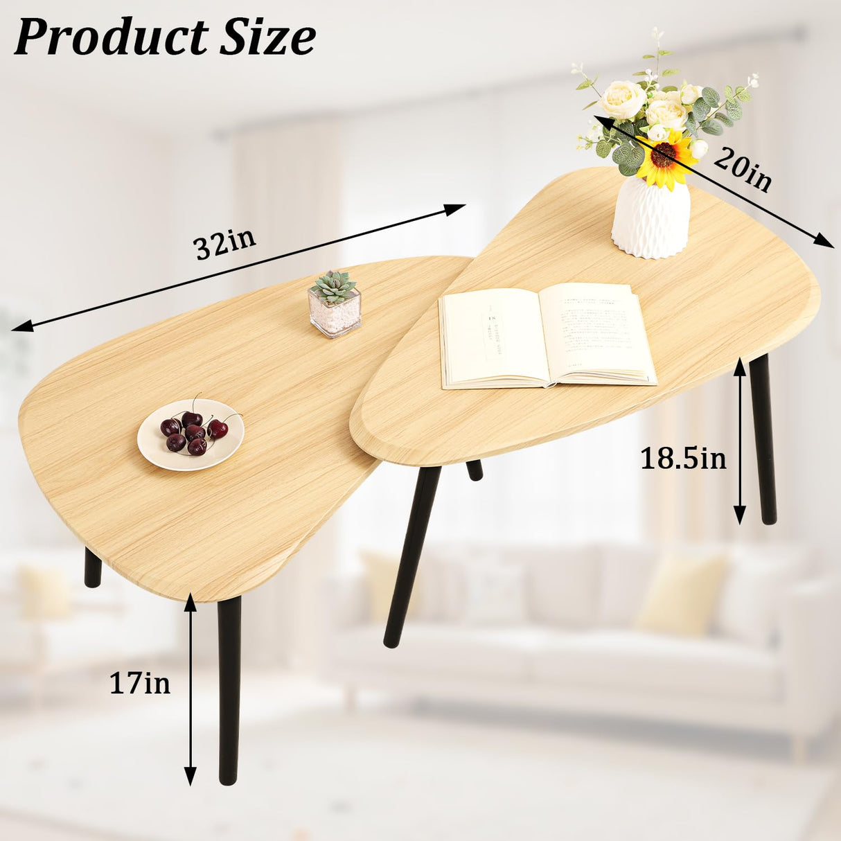WDSHIYI Wood Nesting CoffeeTable Set of 2 Irregular Accent Table for Living Room Bedroom Industrial Small Stacking Side Tables for Couch,Natural WDSHIYI