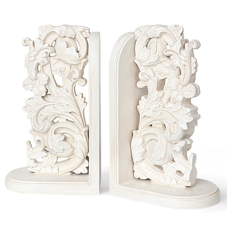 AELS Vintage Heavy Duty Bookends, Decorative Book Ends for Heavy Books, Unique Rustic Bookend Supports for Shelves, Stopper for Books/Movies/CD, Farmhouse Decoration, Distressed White AELS