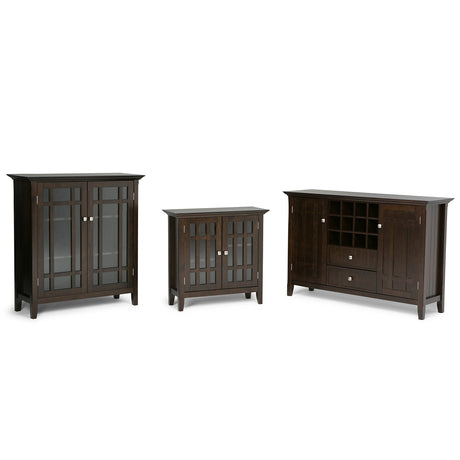 SIMPLIHOME Bedford SOLID WOOD 32 inch Wide Transitional Low Storage Media Cabinet in Dark Tobacco Brown for the Living Room, Entryway and Family Room SIMPLIHOME
