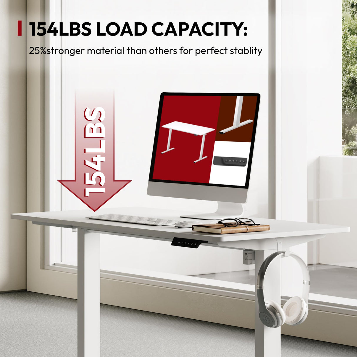 SANODESK Electric Standing Desk 48 x 24 Inches, Height Adjustable Stand Up Desk w/6-Button Controller, Ergonomic Computer Desk for Home Office, White Frame + White Tabletop SANODESK