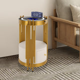 Mkyiongou Dimmable Led Nightstand Gold with White Drawers, Round End Table with USB & AC Port Wireless Charging Station, Bedside Table/Side Table for Bedroom/Living Room/Coffee Table Storage Mkyiongou