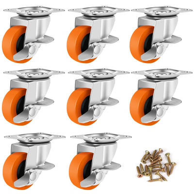 BOSGEOT Caster Wheels, 3 Inch Casters Set of 8, Heavy Duty Casters with Brake, Locking Casters with Polyurethane Wheels，Plate Swivel Casters Wheels for Furniture Carts,Workbench Casters,Pack of 8