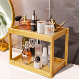 Bamboo 2-Tier Countertop Organizer, Multi-Function Wooden Storage Tray for Bathroom, Kitchen, Bedroom, Dresser; Wood Under-Sink Container, Home Storage Holder Lotion Makeup Cosmetics Perfume Vanity Domasho