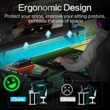 47 Inch Gaming Desk with Led Lights & USB Ports & Power Outlets, Upgraded Integrated Monitor Stand Computer Desk, Gamer Desk for Small Space, Black Carbon Fiber Surface Gaming Desk Czlolo