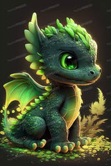 RMSGOZO DIY Green Baby Dragon Diamond Art Kits for Adults, Exquisite Full Round Crystal Gemstone Art Cross Stitch Diamond Painting Kits for Children 8X12 Inch, for Room Decor Bathroom Decor RMSGOZO