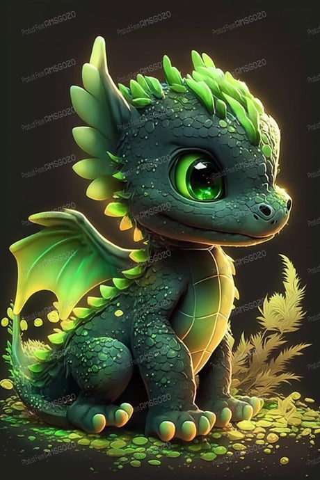 RMSGOZO DIY Green Baby Dragon Diamond Art Kits for Adults, Exquisite Full Round Crystal Gemstone Art Cross Stitch Diamond Painting Kits for Children 8X12 Inch, for Room Decor Bathroom Decor RMSGOZO
