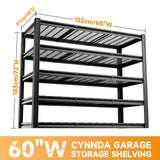 cynnda 5-Tier 60”W x 24”D x 72”H Garage Shelving 5-Tier Storage Shelves 3000LBS Heavy Duty Metal Shelf Adjustable Rack Units Suitable for Garage Basement Kitchen Warehouse Utility Shelves (Black) cynnda