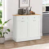 GTQuality Double Tilt Out Trash Cabinet, Dual Kitchen Trash Bin Cabinet with Hideaway Drawer, Wooden Free Standing Recycling Cabinet Garbage Can Holder Pet Proof(White) GTQuality
