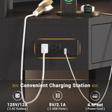 BTHFST Corner Vanity Desk with Lighted Mirror, Makeup Vanity with Lights and Charging Station, Vanity Set with Mirror and Storage Stool, Makeup Table with Drawers, Rotating Shelves, Black BTHFST