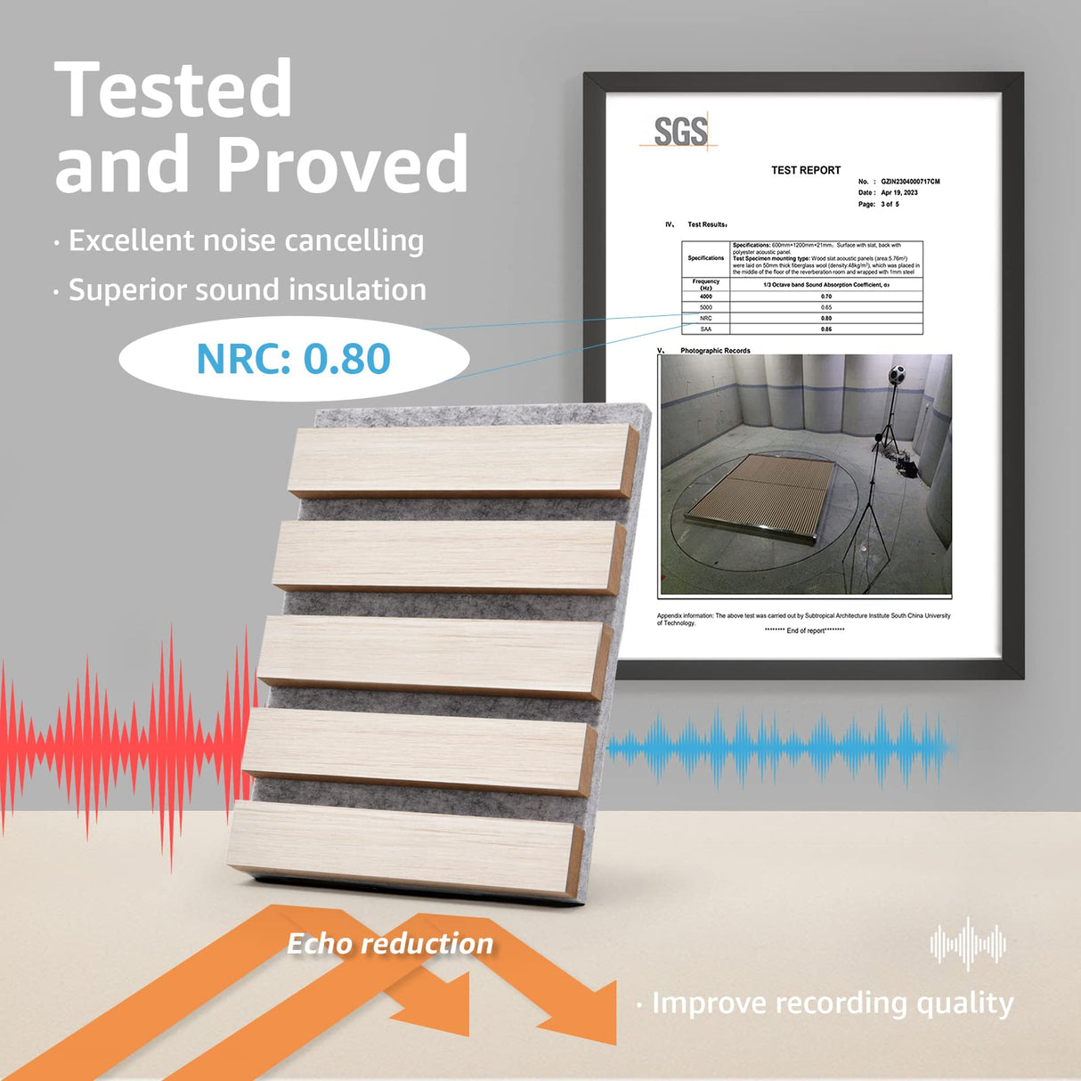 Art3d 2 Wood Slat Acoustic Panels for Wall and Ceiling - 3D Fluted Sound Absorbing Panel with Wood Finish - White Elm Art3d