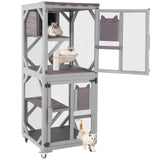 Catio Outdoor Cat Enclosure, 4 Tiers Outdoor Cat House with Wheels, Kitty Cages Indoor Large Window Catio -Waterproof Roof Suumerpety