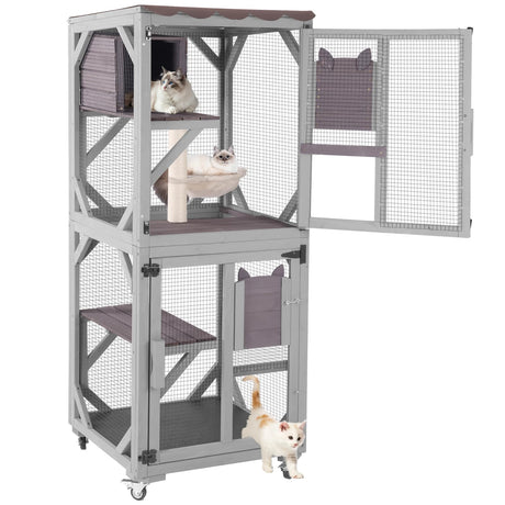 Catio Outdoor Cat Enclosure, 4 Tiers Outdoor Cat House with Wheels, Kitty Cages Indoor Large Window Catio -Waterproof Roof Suumerpety