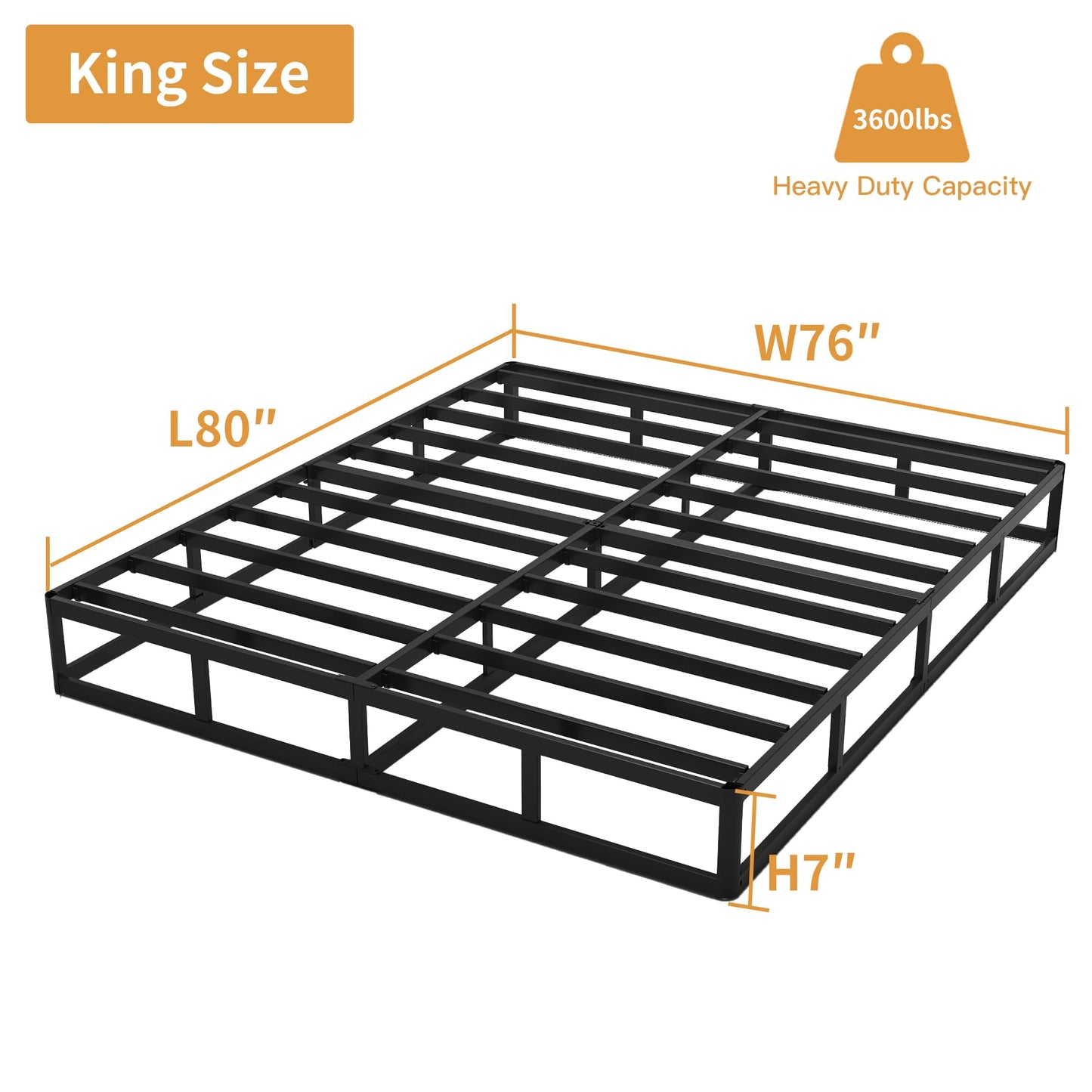 OSASET King Box Spring, 7 Inch King Size Box Spring Only, 3000 lbs Heavy Duty Metal Frame Mattress Foundation with Fabric Cover, Easy Assembly-Noise Free