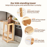 Adjustable Toddler Tower, Stable Standing Tower with 3 Heights Platform & Steps, Wooden Step Stool for Toddlers with Safe Around Rails for Bathroom/Kitchen/Sink, Suitable for Ages 18-36 Months KIDINIX