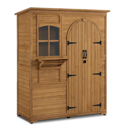 MCombo Outdoor Storage Cabinet, Outside Wooden Storage Cabinet with Waterproof Asphalt Roof and 3 Shelves, Tall Tool Shed with 1 Foldable Table for Yard, Garden, Patio, Lawn 1815 - WoodArtSupply