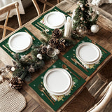 GEEORY Christmas Placemats 12x18 Inch Set of 4, Xmas Trees Snowflakes Winter Seasonal Holiday Farmhouse Kitchen Dining Table Decoration for Indoor Outdoor Dinner Party Décor (Green) GP127-18 GEEORY
