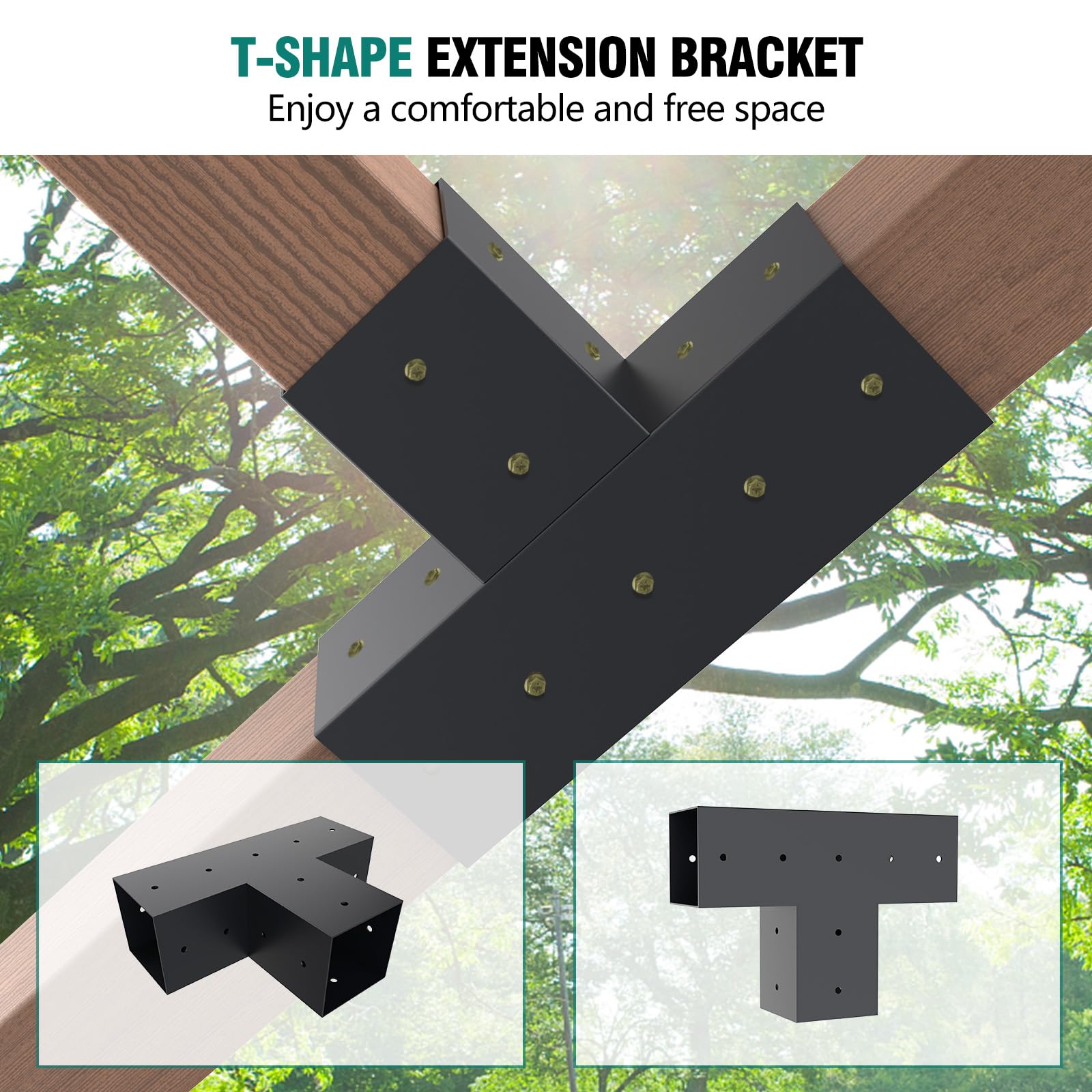 Kinchoix 2 Pack Pergola Bracket Kit T-Shape Elevated Wood Stand Kit T Brackets with Post Base for 4x4'' (Actual 3.5x3.5'') Wooden Beams Lumber Gazebos Patio Pergola Sheds 4 Pc - WoodArtSupply