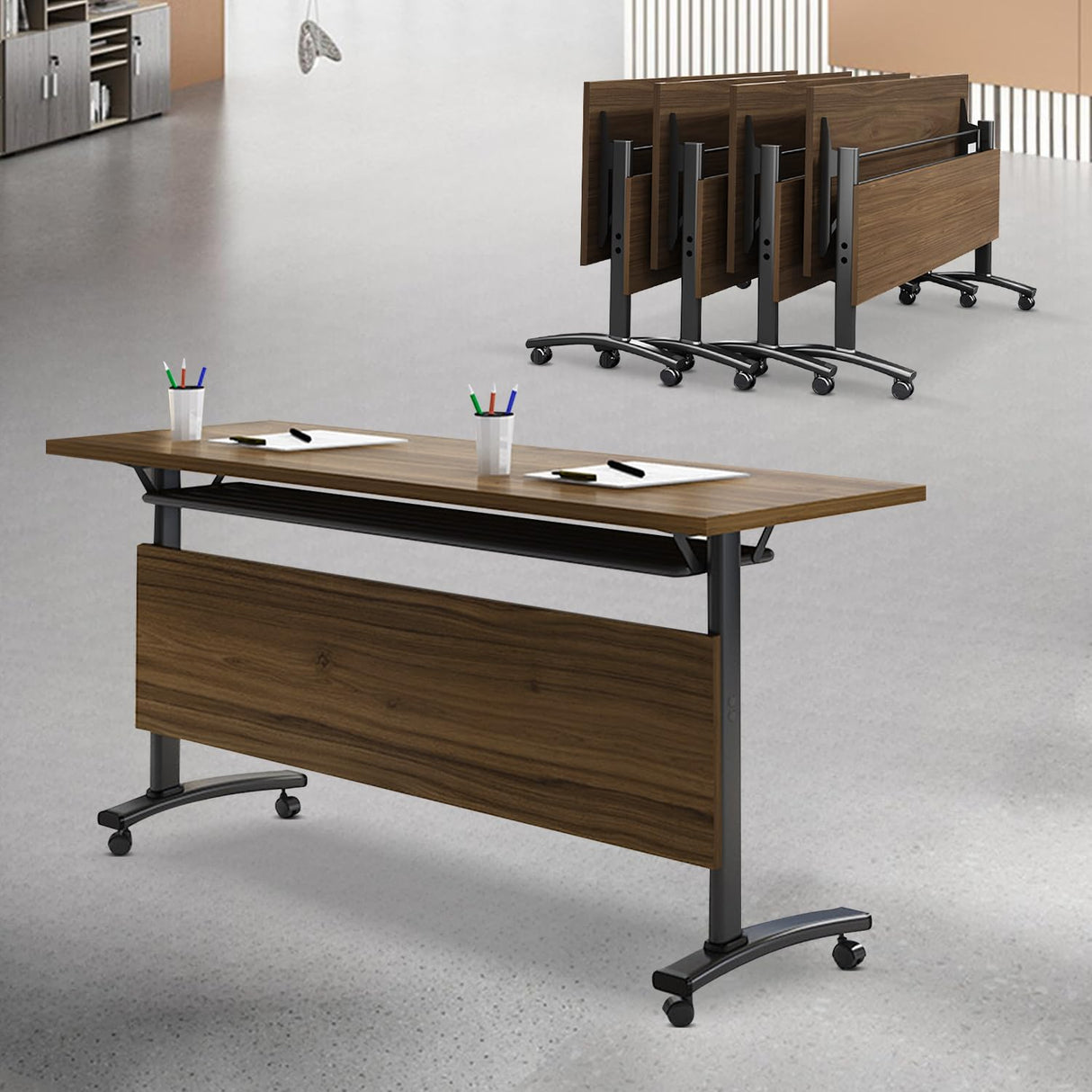 5.3FT Folding Conference Table with Lockable Wheels-Mobile Conference Room Table Foldable Meeting Table for Office Home Classroom Seminar Rooms-Durable,Space-Saving Design,Seats 2-10 People (6PACK) ZanyCajole