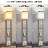 Floor Lamp with Shelves，Wood Corner Floor Lamps for living room tables with 3 CCT LED Bulb,Modern Display Bookshelf Nightstand Lamps,Column Standing Lamp for Bedroom Office Home Decor-Rustic Wood Dott Arts