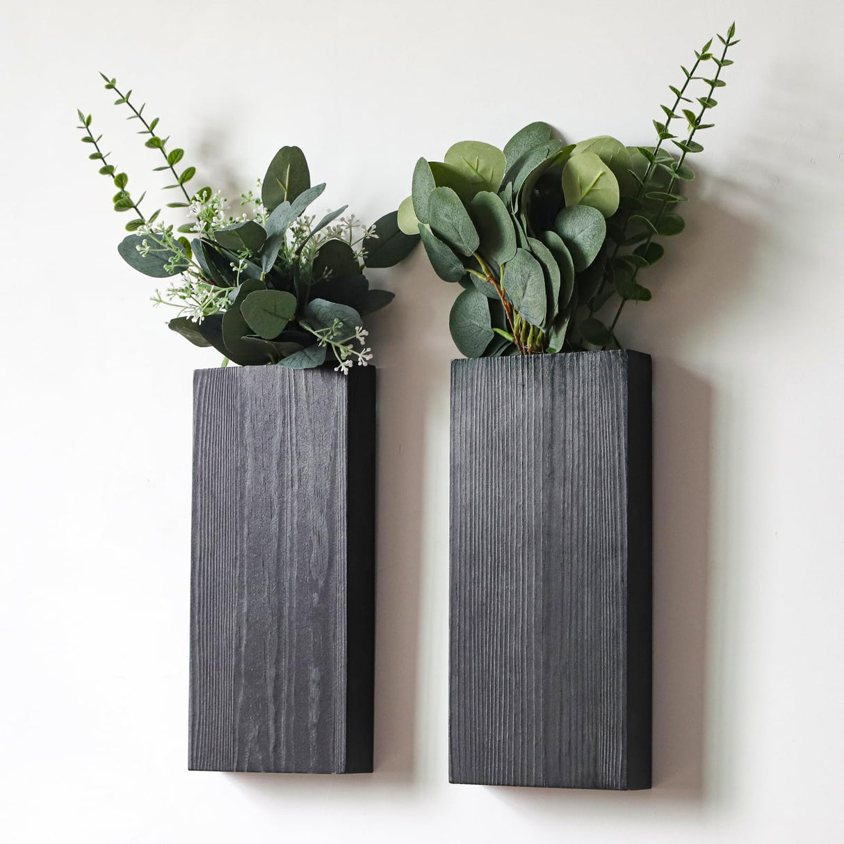 Wlicon 2 Pack Wood Wall Planters Vase for Dried Flowers and Artificial Greenery Plants Holder Wood Wall Decor for Living Room Bedroom Kitchen Home Office Decoration, Modern Farmhouse Wooden Wall Vases Wlicon