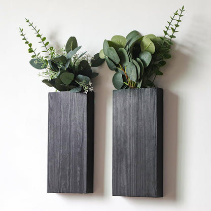 Wlicon 2 Pack Wood Wall Planters Vase for Dried Flowers and Artificial Greenery Plants Holder Wood Wall Decor for Living Room Bedroom Kitchen Home Office Decoration, Modern Farmhouse Wooden Wall Vases