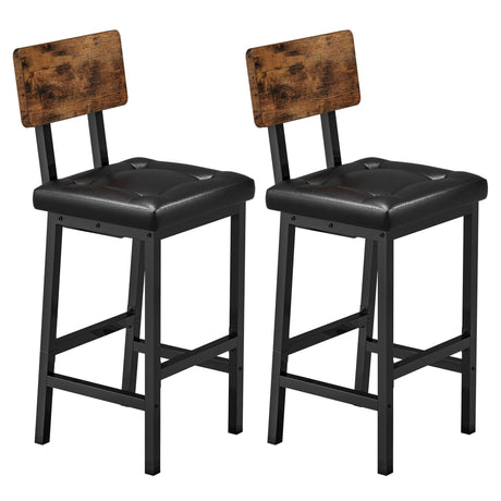 IRONCK Bar Stools Set of 2, 16.5in Square PU Upholstered Barstools with Back and Footrest, Thick Cushion Stools for Kitchen Island for Dining Room Kitchen Counter Bar, Rustic Brown and Black IRONCK