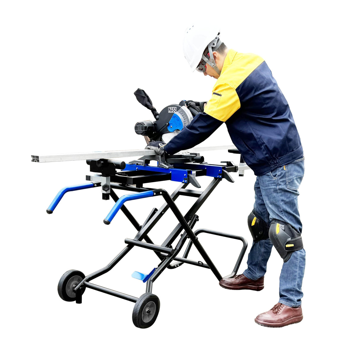 MENIPHIB Folding Portable Tile Saw Stand, miter saw stand with wheels,collapsible and portable, saw stand table, chop saw roller stand, saw horse roller stand, mitre saw stand, Blue, S5250010 MENIPHIB