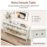 Giantex Narrow Console Table with Storage - 60" Long Sofa Side Table w/ 4 Drawers & Open Shelf, Solid Wood Legs, Rectangular Entry Table, Retro Entryway Table for Living Room Hallway, Foyer (White) Giantex