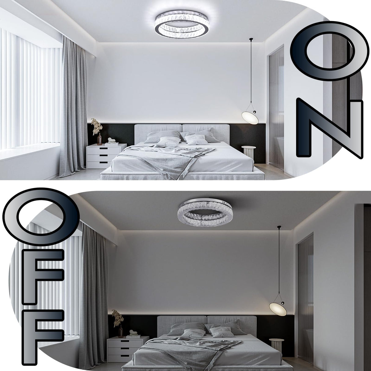 Fintonglan 17.7" Crystal Flush Mount Ceiling Light Fixtures Modern Round LED Chandelier Light Fixture Ceiling Lamp for Living Room Dining Room Kitchen 48W 6000K Finktonglan