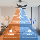 RHEAFON Ceiling Fans with Lights and Remote,30 Inch Smart Ceiling Fan,Reversible,Noiseless,Small Black Ceiling Fan for Bedroom Kitchen Indoor/Outdoor Patio RHEAFON