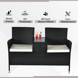 Outsunny Outdoor Patio Loveseat Conversation Furniture Set, Cushions & Built-in Coffee Table, Small 2-in-1 2 Person Seating for Front Porch, Balcony, Black Outsunny
