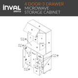 Inval, 71" H x 23.6" W x 17.1" D, White Kitchen Microwave Storage Cabinet with 3 Drawers, Kitchenette Standing Pantry Inval