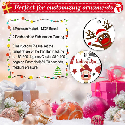 35 Pieces Sublimation Ornament Blanks, Round Blank Sublimation Ornaments Sublimation Christmas Ornament Blanks for Christmas Tree Décor, DIY Handmade Crafts(2.76 inches)