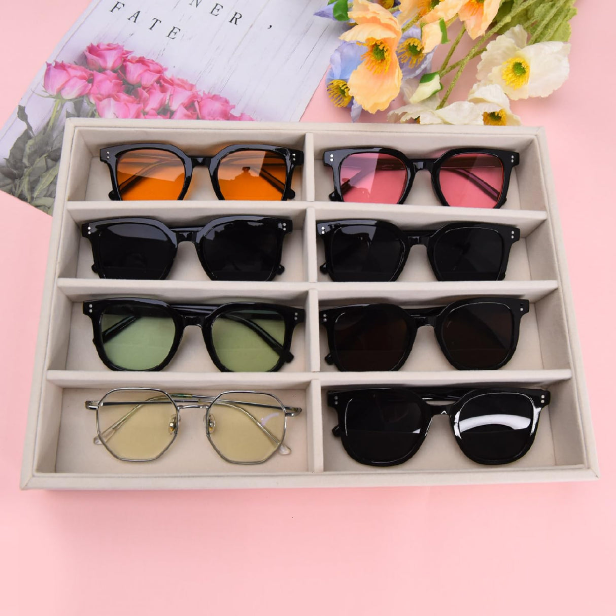 JETEHO 2 Pack Sunglasses Drawer Organizer - Glasses Tray Holder for Jewelry Watch JETEHO