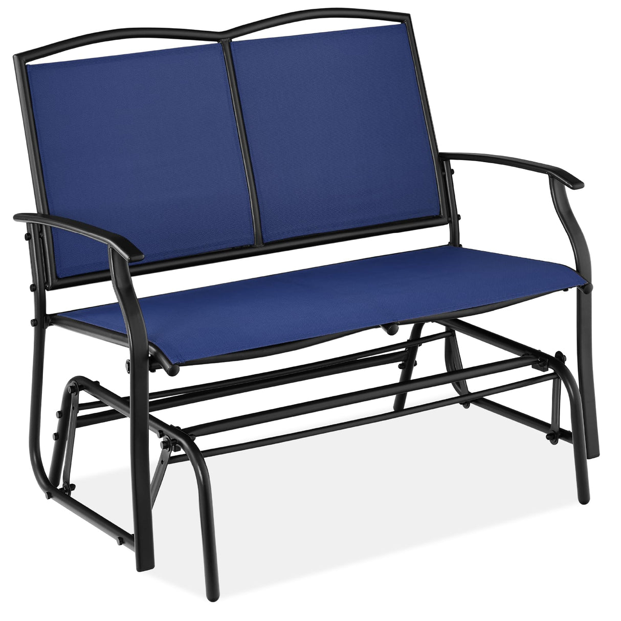 Best Choice Products 2-Person Outdoor Patio Swing Glider Steel Bench Loveseat Rocker for Deck, Porch w/Textilene Fabric, Steel Frame - Navy/Black Best Choice Products