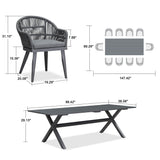 PURPLE LEAF 11 Pieces Patio Dining Set with Outdoor Aluminium Dining Table and Woven Rattan Chairs Modern Metal Furniture Cushions Sets for Garden Yard Indoor Decor Kitchen Grey PURPLE LEAF