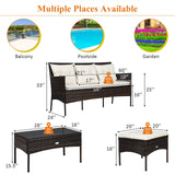 Tangkula 3 Pieces Patio Conversation Set, Outdoor PE Rattan Wicker Furniture Set W/Cozy Cushions, All Weather Sectional Sofa Set W/Tempered Glass Coffee Table for Poolside, Backyard, Garden Tangkula