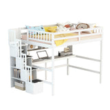 MERITLINE Luxurious Loft Bed: Full Size Loft Bed with Desk, Bookshelves and Storage Staircase, 13.8" H Safety Guard & Ladder, No Box Spring Needed, White MERITLINE