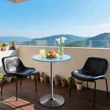 Athena Collection Round Bar Table 27.5"- 36" Height Adjustable Bistro Pub Table, Bar Height Cocktail Table with Swivel Top Metal Base, Tall Table for Home Bar Party Event, Blue Athena Collection