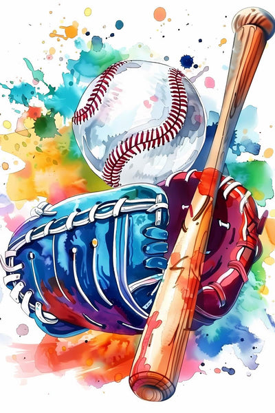JOEAUEN 5D Diamond Painting KitsThe Colorful Baseball and Glove Diamond Art Kits for Adults DIY Sport Round Full Drill Paintings with Diamonds Gem Art for Adults Home Wall Decor 8x12 inch
