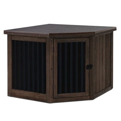 MCombo Furniture Corner Dog Crate, End Table Dog Kennel with Door, Wooden Dog House, Pet Crate Indoor Use 1578 (Medium, Brown)