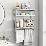 Galood Over The Toilet Storage Bathroom Shelves Wall Mounted 3 Tier Space Saver Corner Shelf Organizer Bamboo Towel Rack Toilet Paper Cabinet with Hanging Rod White Galood
