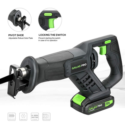 GALAX PRO 20 V Max Cordless Combo Kit, 20 N.m Impact Drill Driver, Reciprocating Saw 0-3000 SPM, 1.3 Ah Li-ion Battery Pack with Charger and 7 Pieces blades - WoodArtSupply