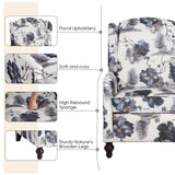 PALLOME Upholstered Wingback Recliner Chair, Mid Century Modern Manual Push Back Recliner for Living Room, Bedroom (2, Blue Floral) PALLOME