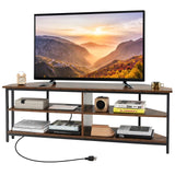 Tangkula Corner TV Stand for TVs up to 65”, TV Console Table w/AC Outlets, USB A Ports, USB C Port, Metal Frame & Storage Shelves, 55” Media Entertainment Center for Living Room (Rustic Brown, 55" L) Tangkula