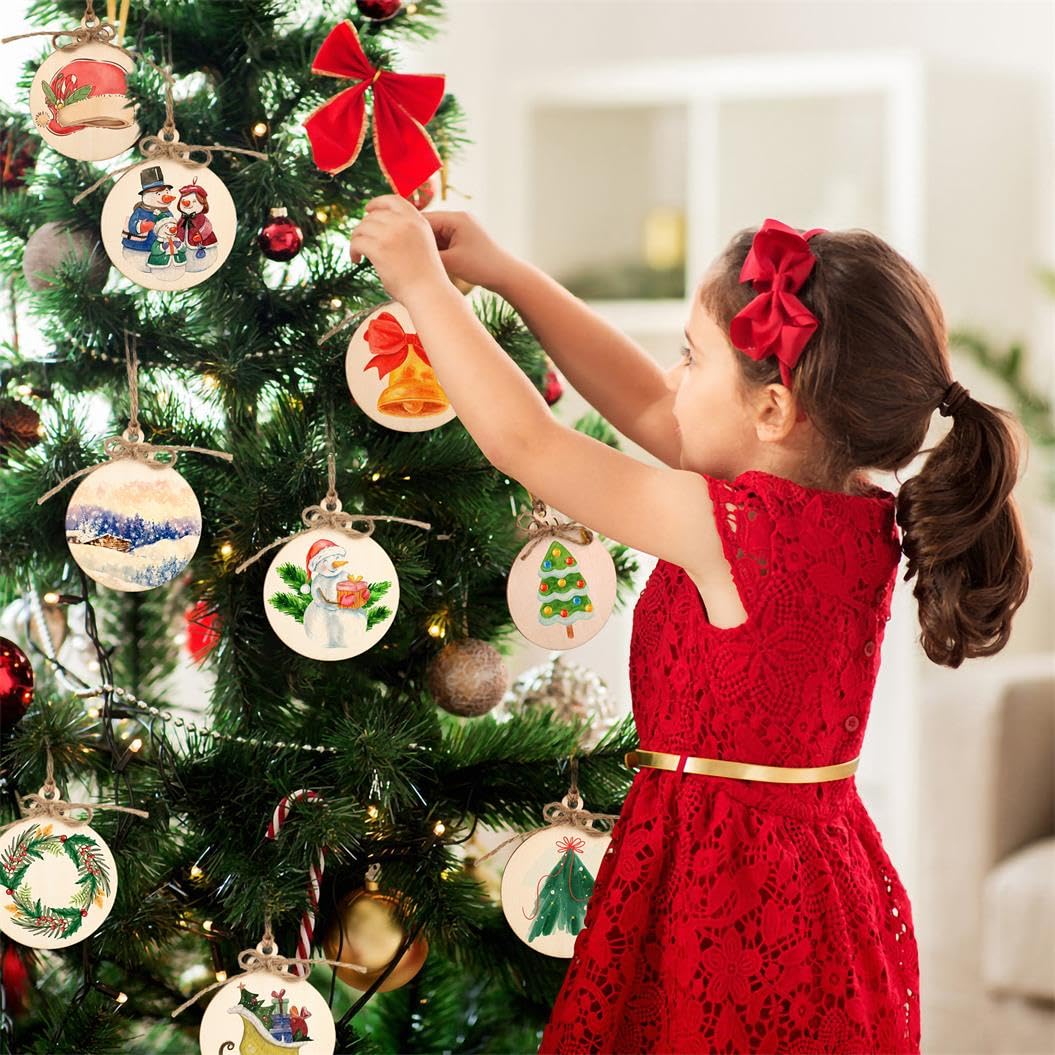 Round Wooden Circles with Holes - 20 Pcs Unfinished Natural Wood Slices for Painting, Crafts Christmas Ornaments DIY Crafts Hanging Decorations WKTFOBM